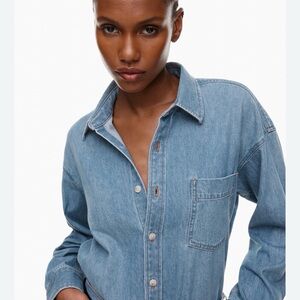 Aaron & AMBER Light Blue Denim Button-Up Blouse